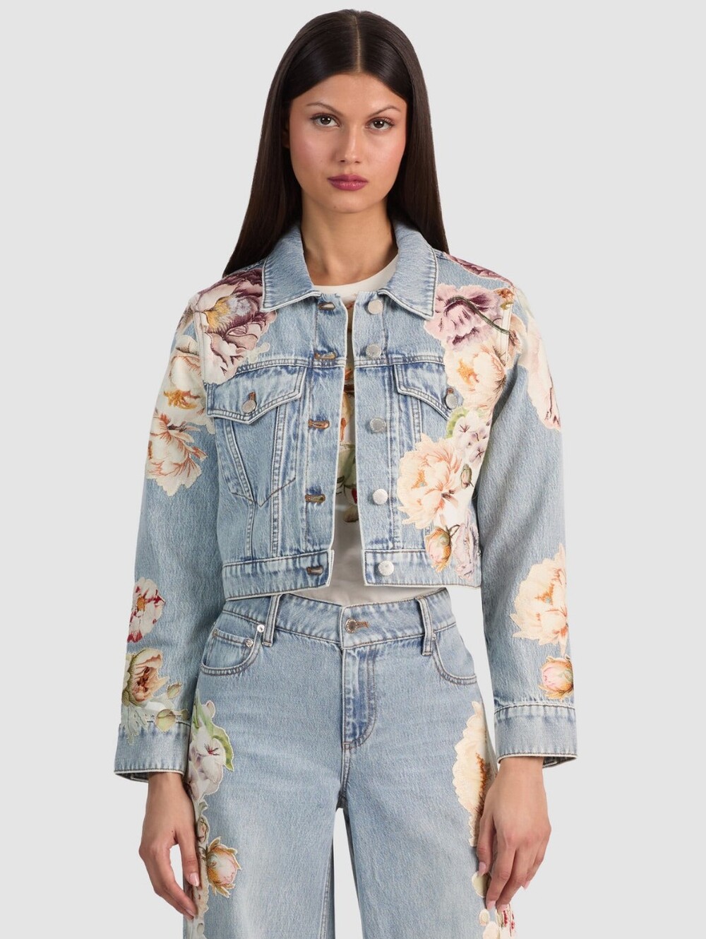 Alice + Olivia CHLOE EMBROIDERED DENIM JACKET